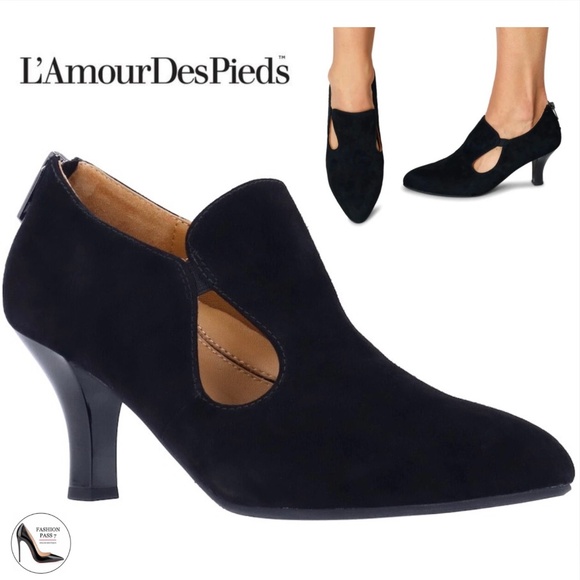 L'Amour Shoes - L'AMOUR DES PIEDS Brackley Black Suede Leather Pump Almond Toe Heeled Shoes 8.5